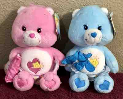 LOT OF 2 - 2002 & 2003 Care Bears BABY HUGS & BABY TUGS Bears 7â? Plush Toys NWT