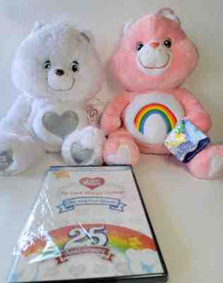 2 Care Bear Lot 25th Anniversary Bear & Cheer Bear Stuffed Animal 2007 2004 DVD