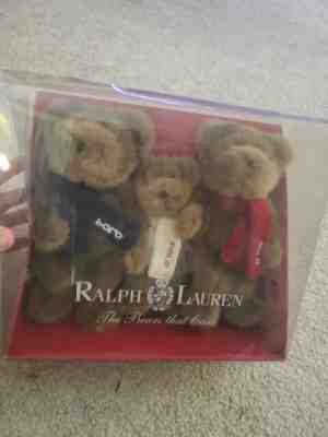 Ralph Lauren 2001 Teddy Bear Trio -The Bears That Care w/ POLO Knit Scarves.