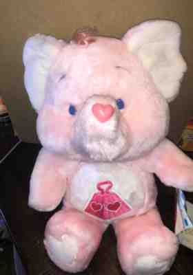 Vintage Care Bears Cousins Stuffed Elephant Plush 1985 Lotsa Heart Pink Toy 80s