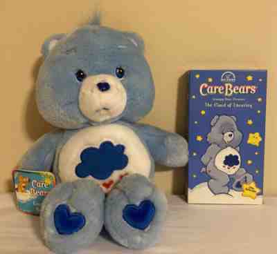 RARE Care Bear: Grumpy Bear 13 inch Plush with VHS. 2002. NWT