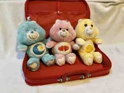 1980's Vintage CARE BEARS Red Child Sized SUITCASE with Care Bears plushes