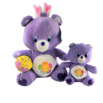 2 Care Bears Purple Harmony Easter Bunny Ears Stuffed Plush Animal 11" & 7"