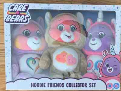 Care Bears Hoodie Friends Collector Set 14-Inch Plush 3-Pack Share FOX,UNICORN,P
