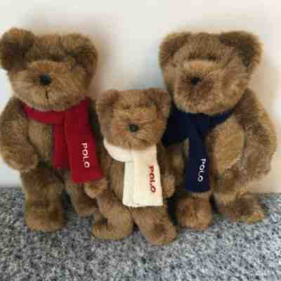 Ralph Lauren Teddy Bear Trio The Bears That Care Polo Knit Scarves Vintage 2001