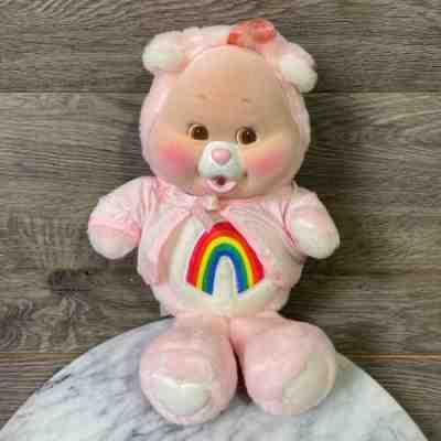 VTG Care Bears Cub Cheer Bear Kenner 1986 Flocked Face Baby Rainbow Jacket Retro