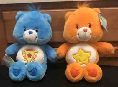 2 Lot 2003 Care Bears Blue Trophy & Orange Star Plush 13â? NEW w/ Tag