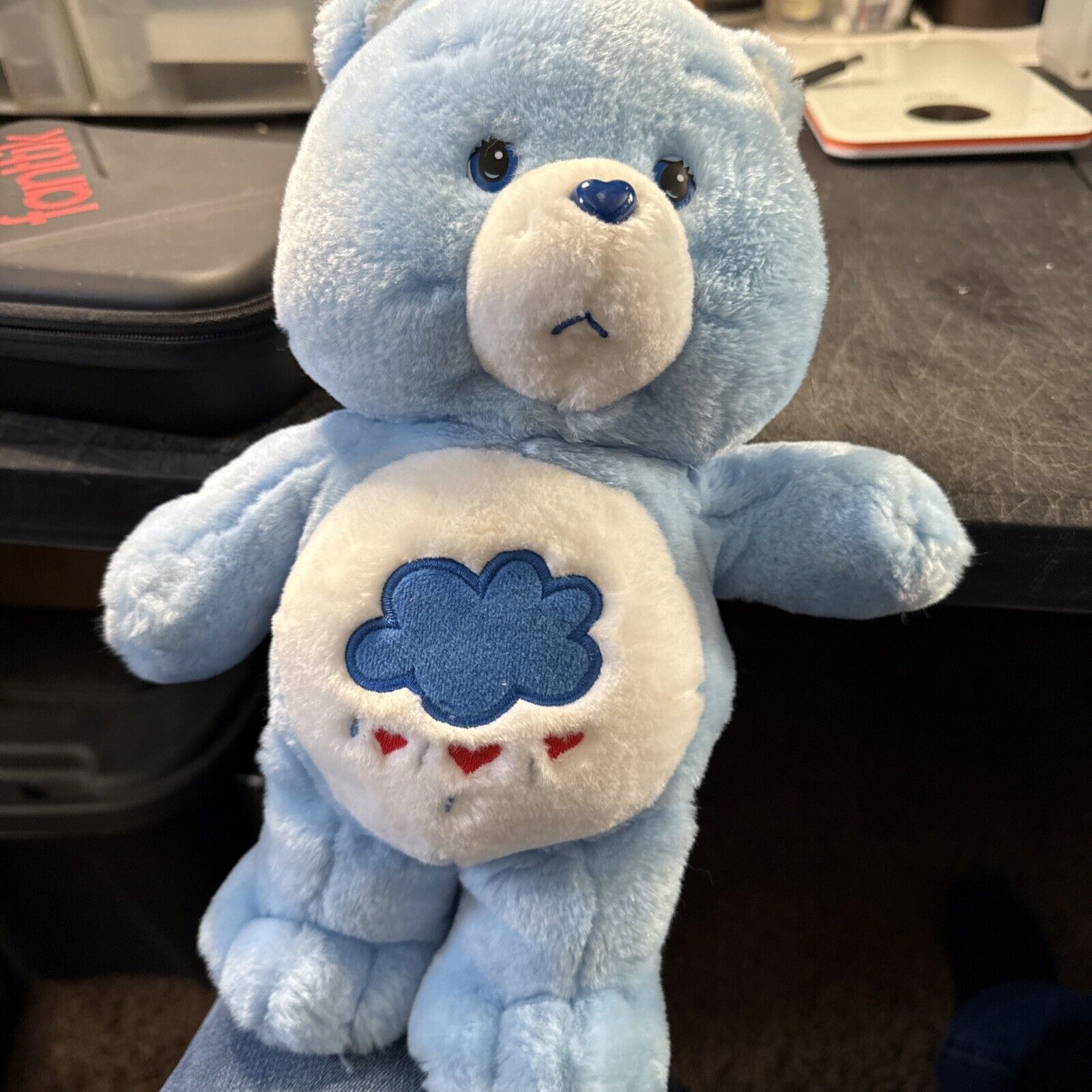 Vintage 2002 Care Bears Grumpy Bear Rain Cloud 13" Plush Blue Stuffed Animal Toy
