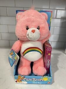 Care Bears Cheer Bear Plush Rainbow Pink With Sealed VHS Play Along 2002 New