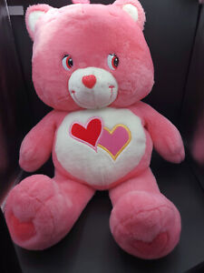 2002 Jumbo CARE BEARS Love A Lot Pink Hearts Large Big 27” Plush Stuffed READ