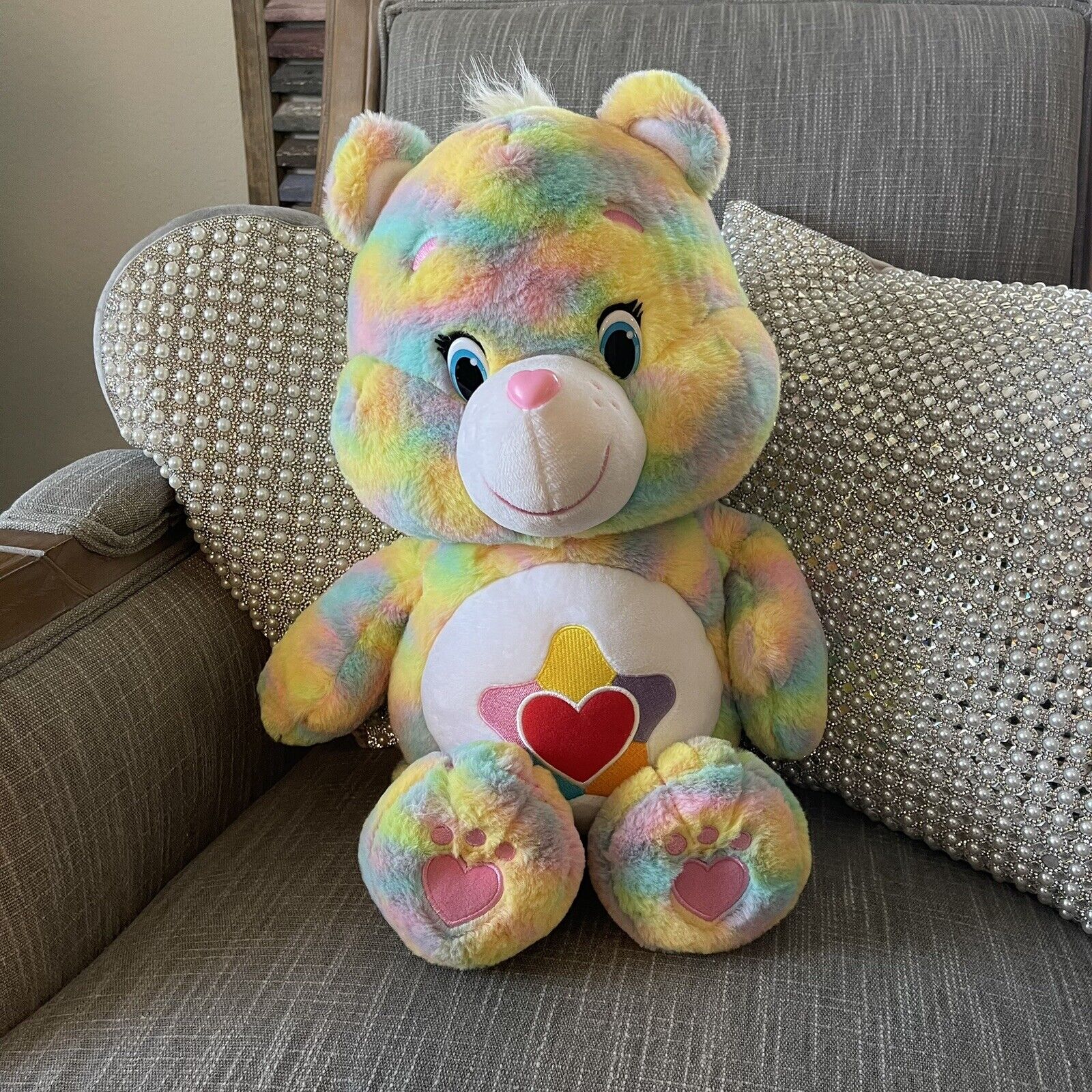 Care Bears True Heart Jumbo Bear 20" Bright Tie-Dye Coloring 2016 Free Shipping