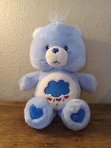 Sad Care Bears 2002 Blue 13” Grumpy Bear Plush Vintage Storm Rain Cloud Hearts