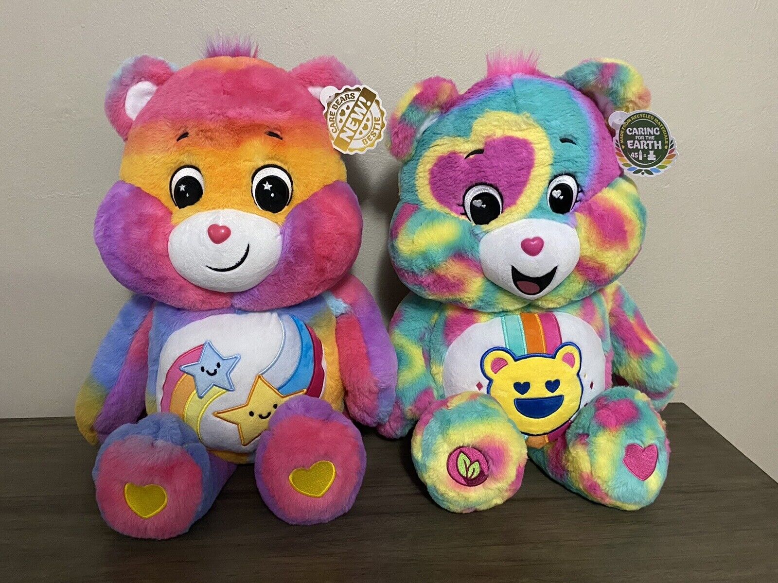 Lot of 2 NWT 24" Jumbo Care bears Plush DARE TO CARE & GOOD VIBES Set Tie Dye