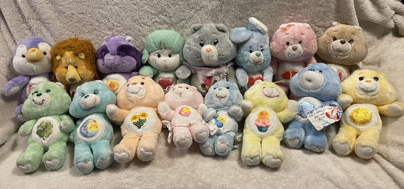Lot of 16 Vintage 1983 & 1984 Kenner Care Bears & Cousins 13" Plush Variety Set