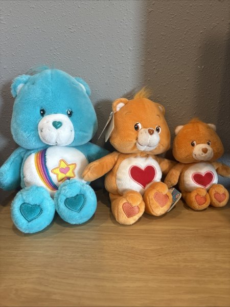 Lot of 3 Care Bears Excellent Condition, Rainbow Heart, Two Heart Bears