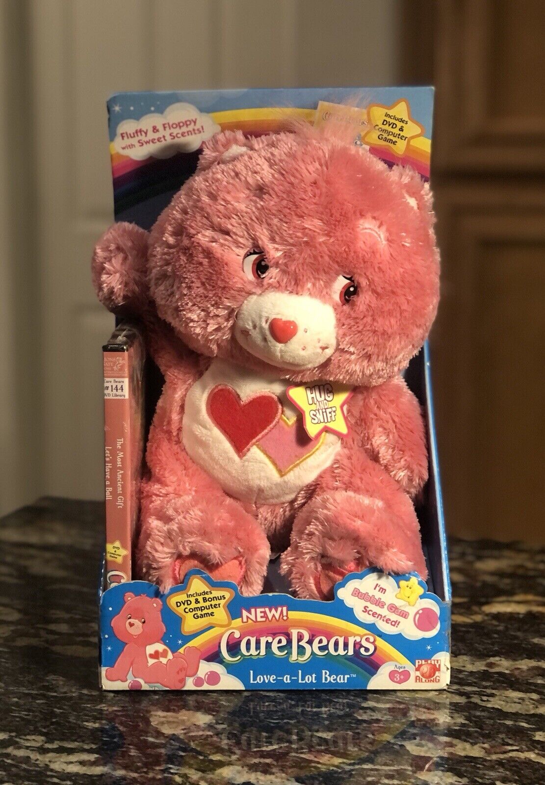 New Care Bears LOVE-A-LOT Bear 12" Plush w/DVD 2006 FLUFFY/FLOPPY - NEW in Box