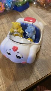 Vintage 2 Care Bears & White Rainbow Cloud Car Toy Moving Eyes Open Trunk Star