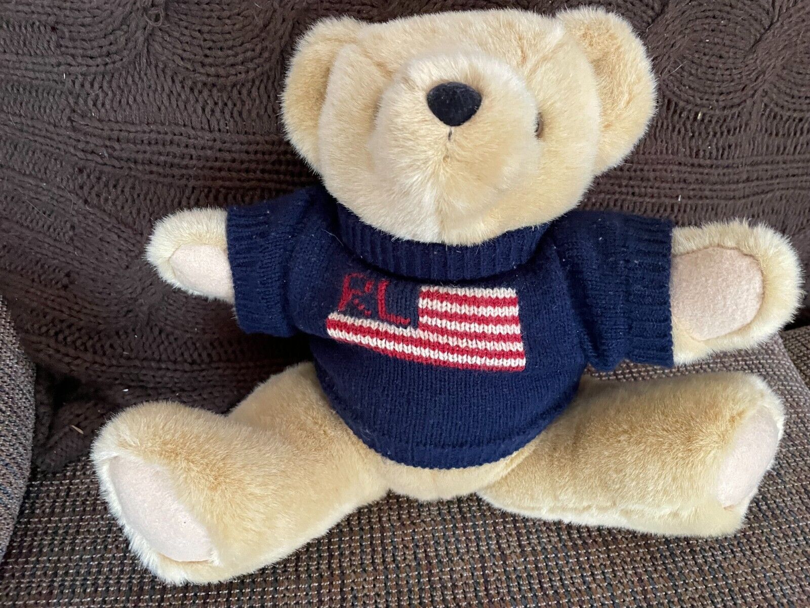 Ralph Lauren Polo Plush Teddy Bear Jointed Sport Bear Cares Flag Sweater 1996 14