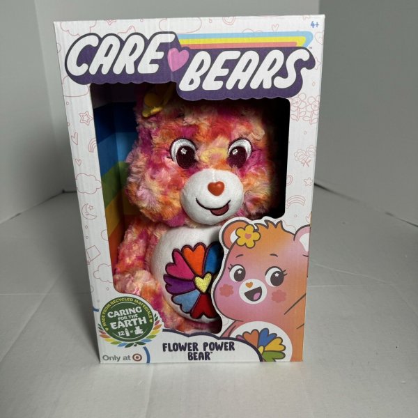CARE BEARS 14" Caring For The Earth Plush FLOWER POWER BEAR Rainbow Belly Badge
