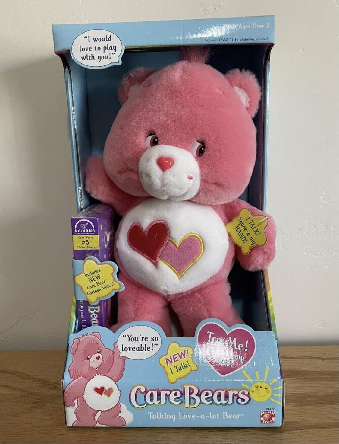 Care Bear Talking Love A Lot Bear With VHS 2003 NIB