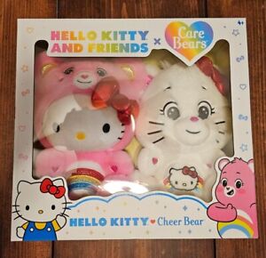 New! Hello Kitty & Friends x Care Bears Cheer Bear Sealed 2 Plush Box Set Duo