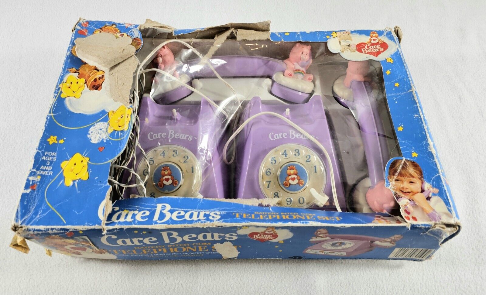 Vintage 1984 Purple Care Bear Rotary Dial Intercom Telephone Set *Untested*