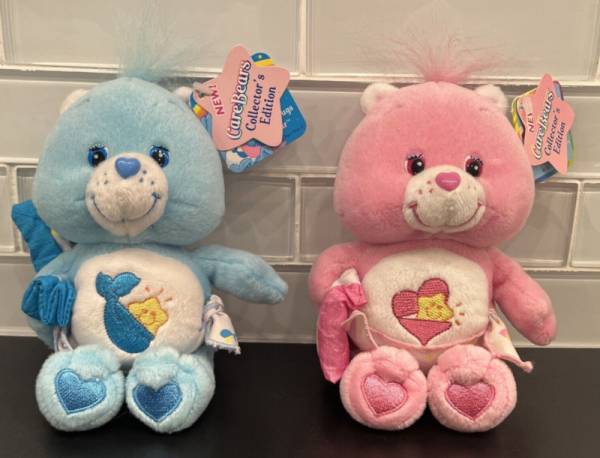 Care Bears 8“ Baby Tugs Hugs Bear DUO W/Pillow & Blanket Collector's RARE w/TAGs