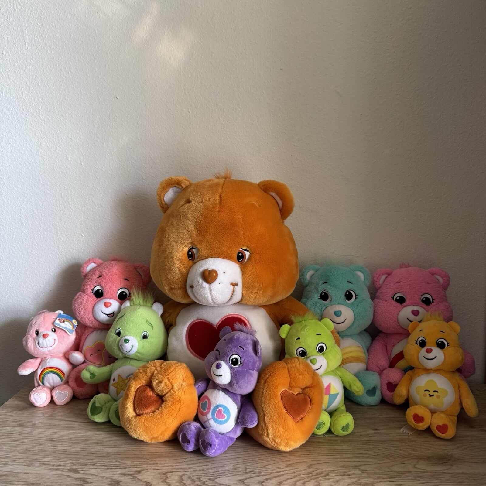 Care Bear Lot of 9 Plushes Giant 27” Tenderheart Bear ‘02 Share Oopsy Love Laugh