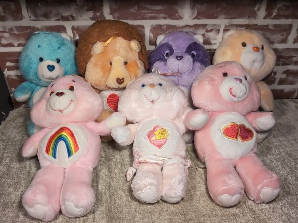 7 VINTAGE CARE BEARS LOT RAINBOW HEARTS LOCK STAR CROWN BEAR PLUSH