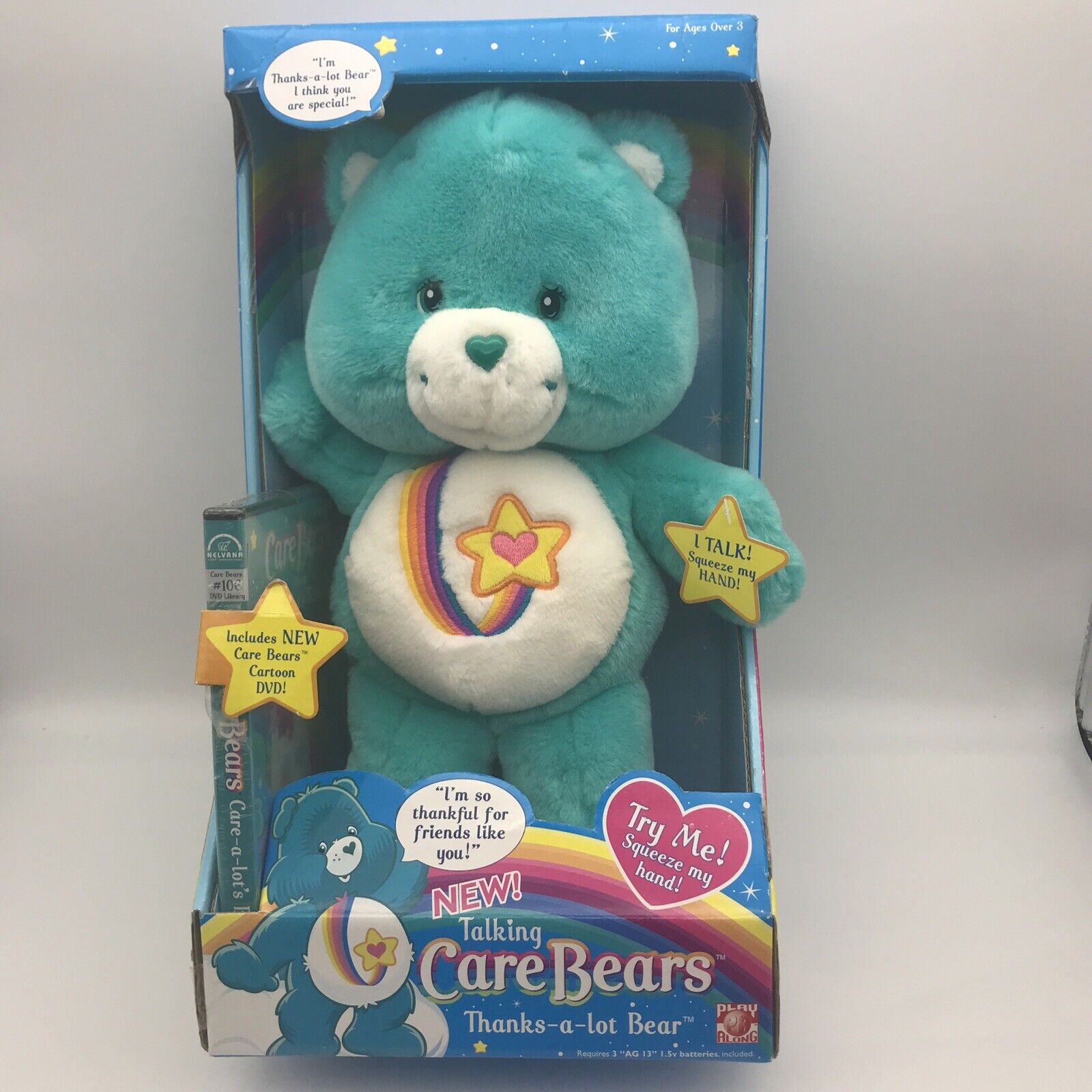 CARE BEARS Talking THANKS-A-LOT Collectible Plush Bear w/ DVD 2004 NEEDS BATTERY