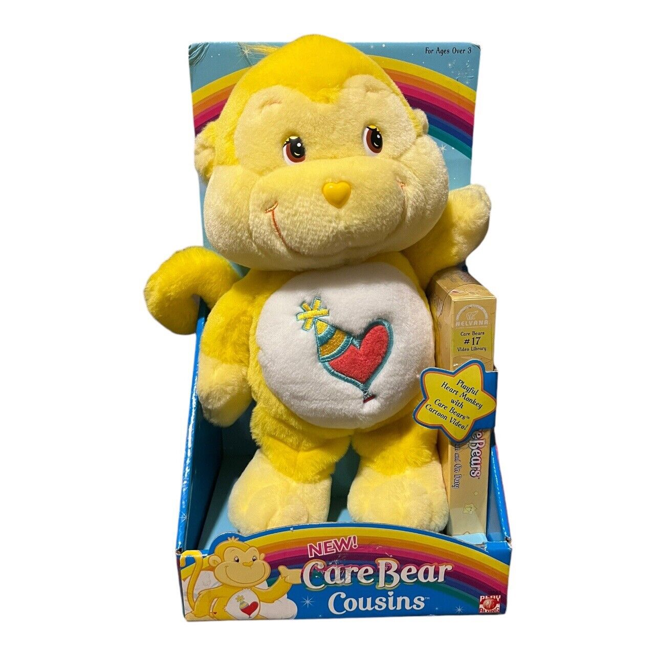 Care Bears Cousins Playful Heart Monkey 12” Plush Stuffed Toy with VHS 2004 New