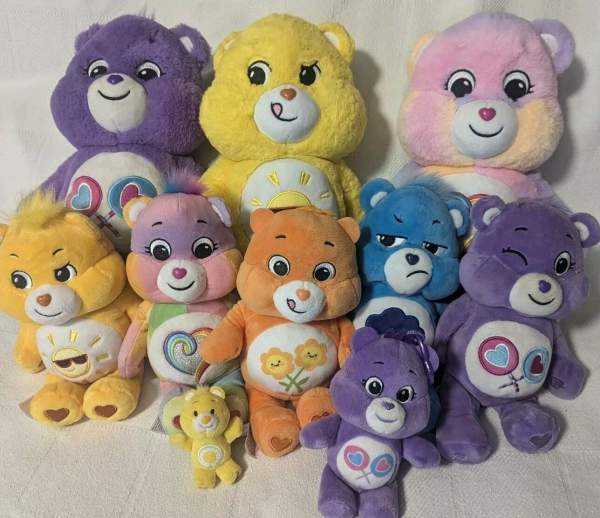 Lot Of 10 Care Bears Plush Dolls 2017-2022 Keychain Clip, Mini, Large Medium EUC