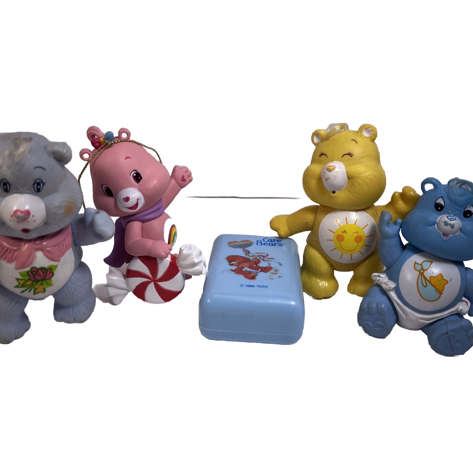 Vintage Care Bears Poseable Figure Ornament Soap Lot Funshine Grams Tugs Rainbow