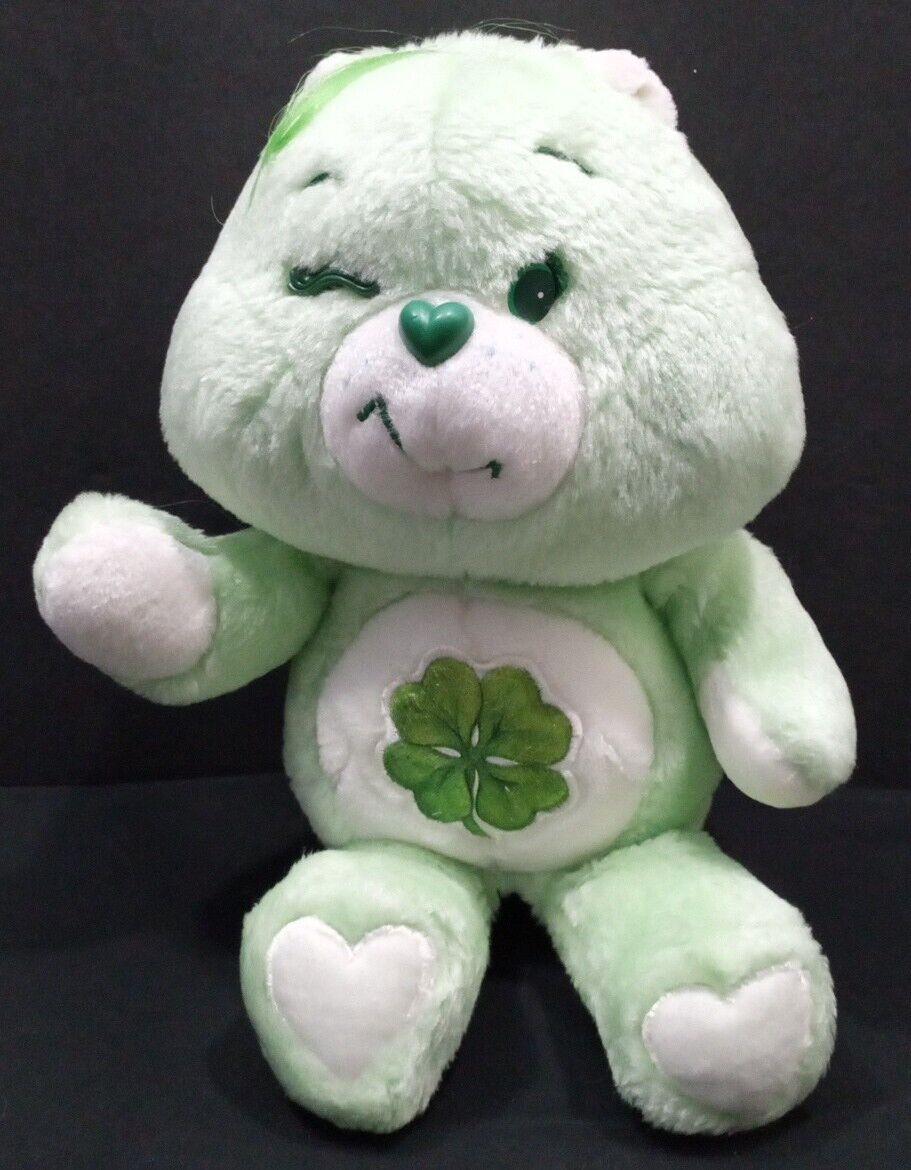 Vintage CARE BEARS 12” Irish Green Plush bear Cloverleaf Shamrock