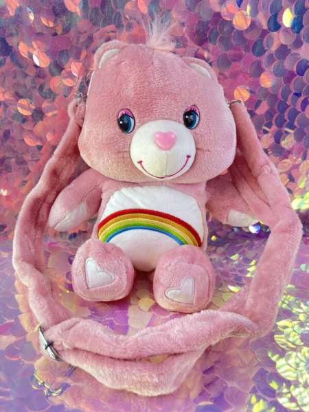 Care Bears Pink Rainbow Cheer Bear Plush Purse/Teddy Bear Backpack BNIB