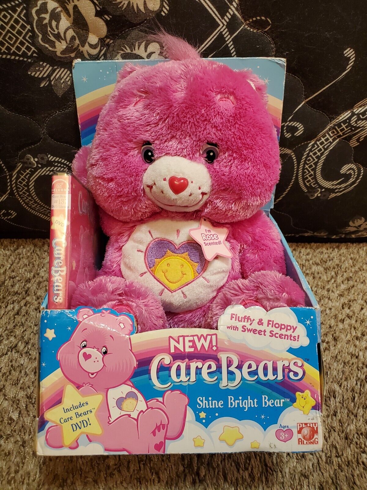 2006 Care Bears Fluffy & Floppy Shine Bright Bear New In Box With DVD,Super Rare