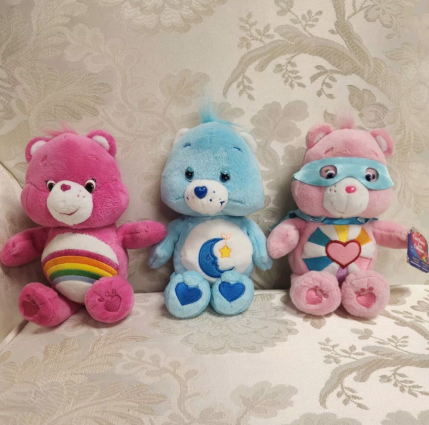 Care Bears Plush Lot Of 3 Cheer Bear, Bedtime Bear, & Hopeful Heart Bear 8"