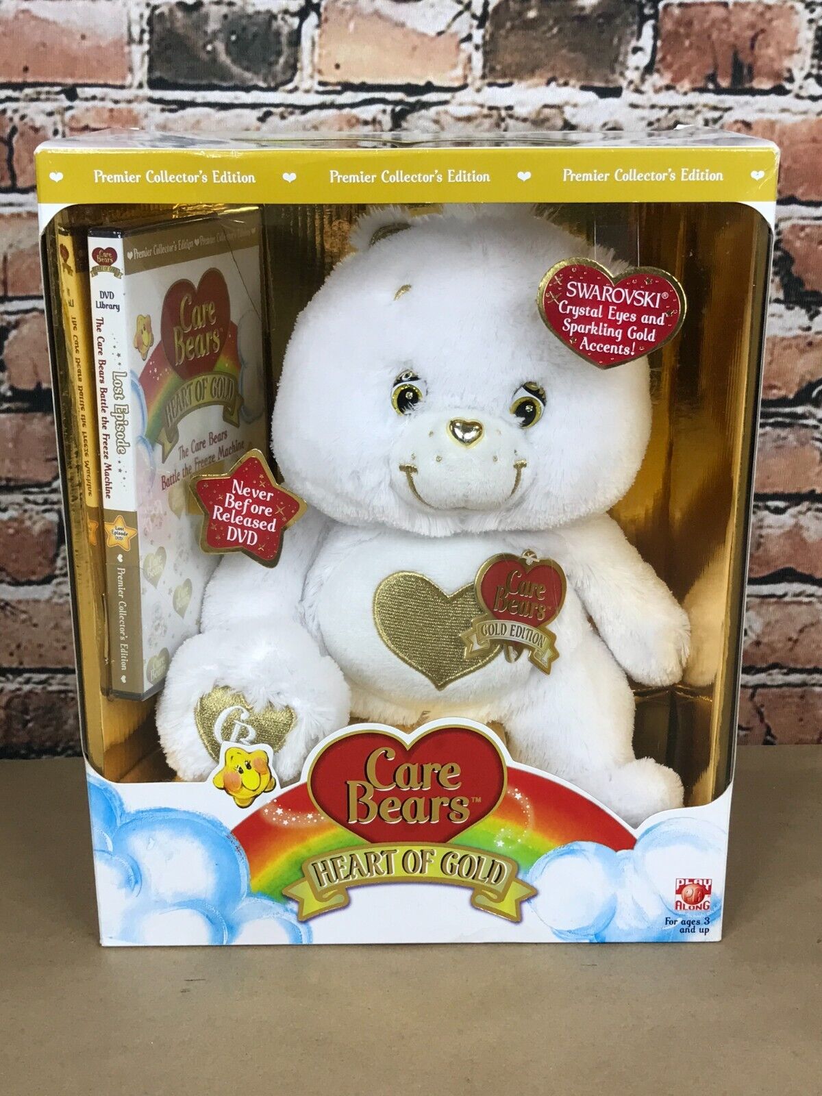 2008 Play Along Plush Care Bears Heart Of Gold Swarovski Crystal Eyes DVD NRFB
