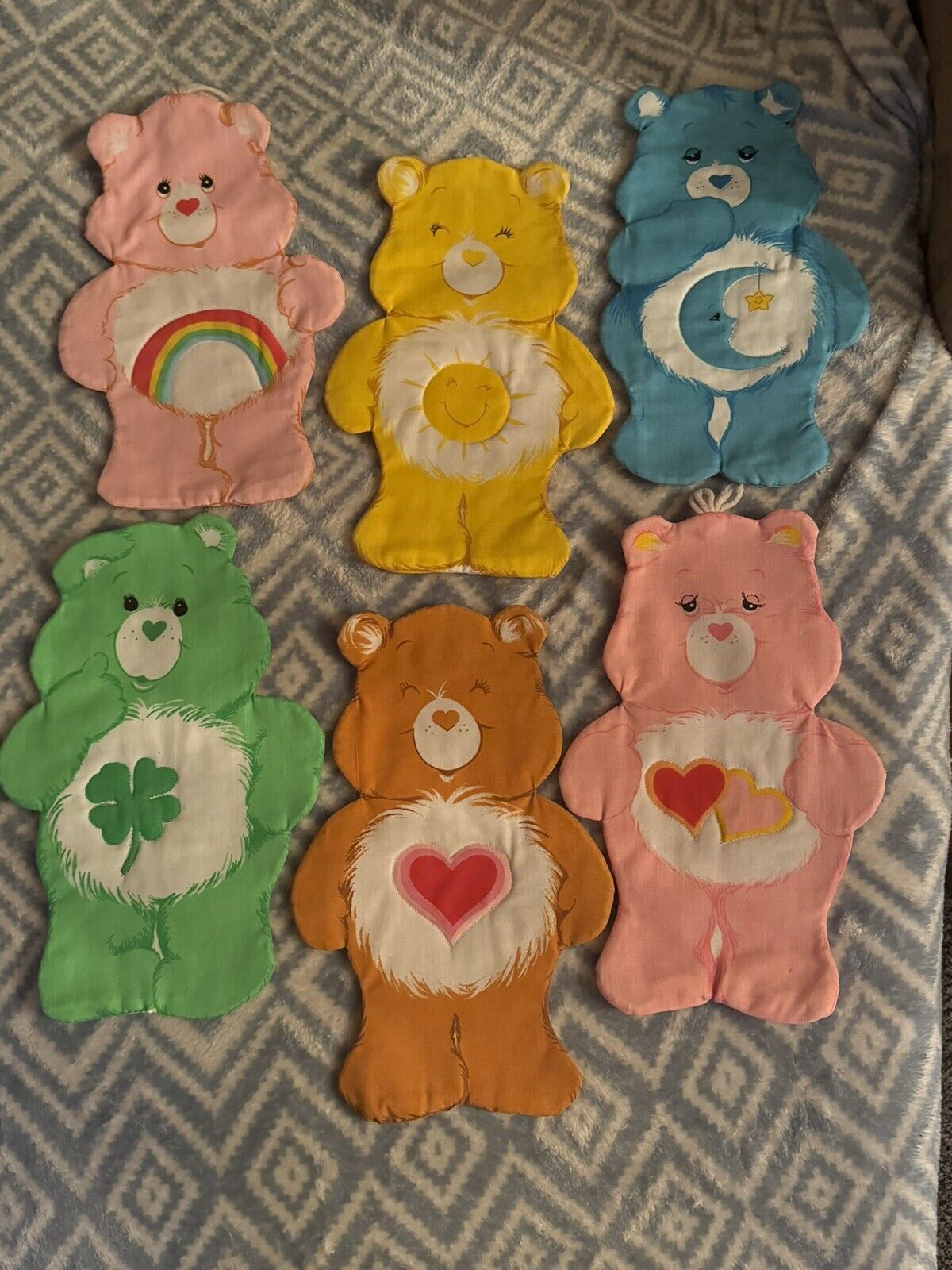 Vintage 1983 Care Bears Hand Sewn Plush Wall Hangers Lot Of 6