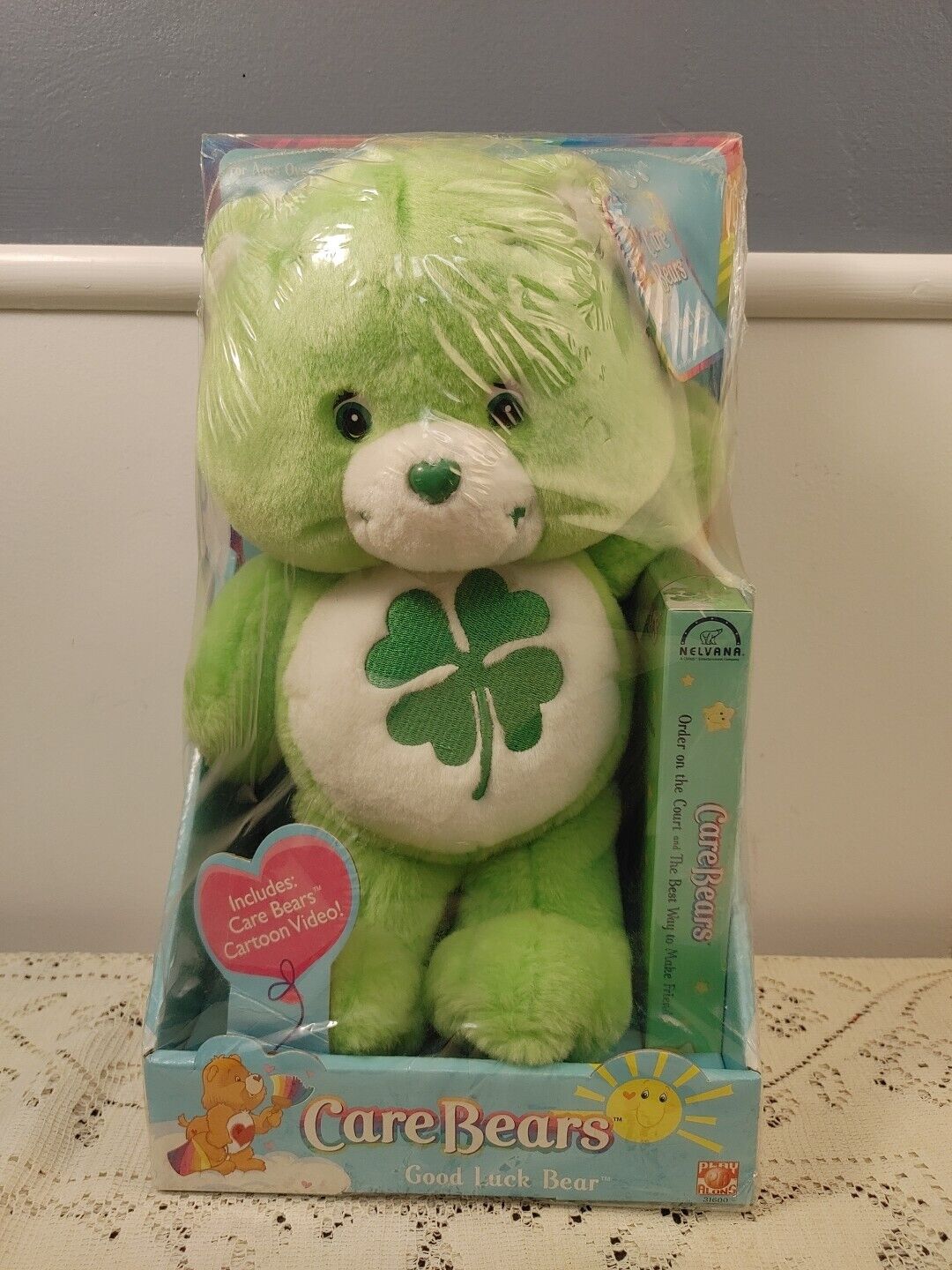 Care Bears Good Luck Bear 12” Plush Stuffed Toy VHS Cartoon Video Vintage 2003
