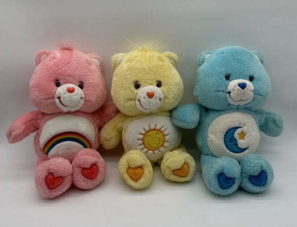 Lot Of 3 ~ 2002 Vintage 13" Plush Care Bears: Sunshine, Cheer, Bedtime Bear