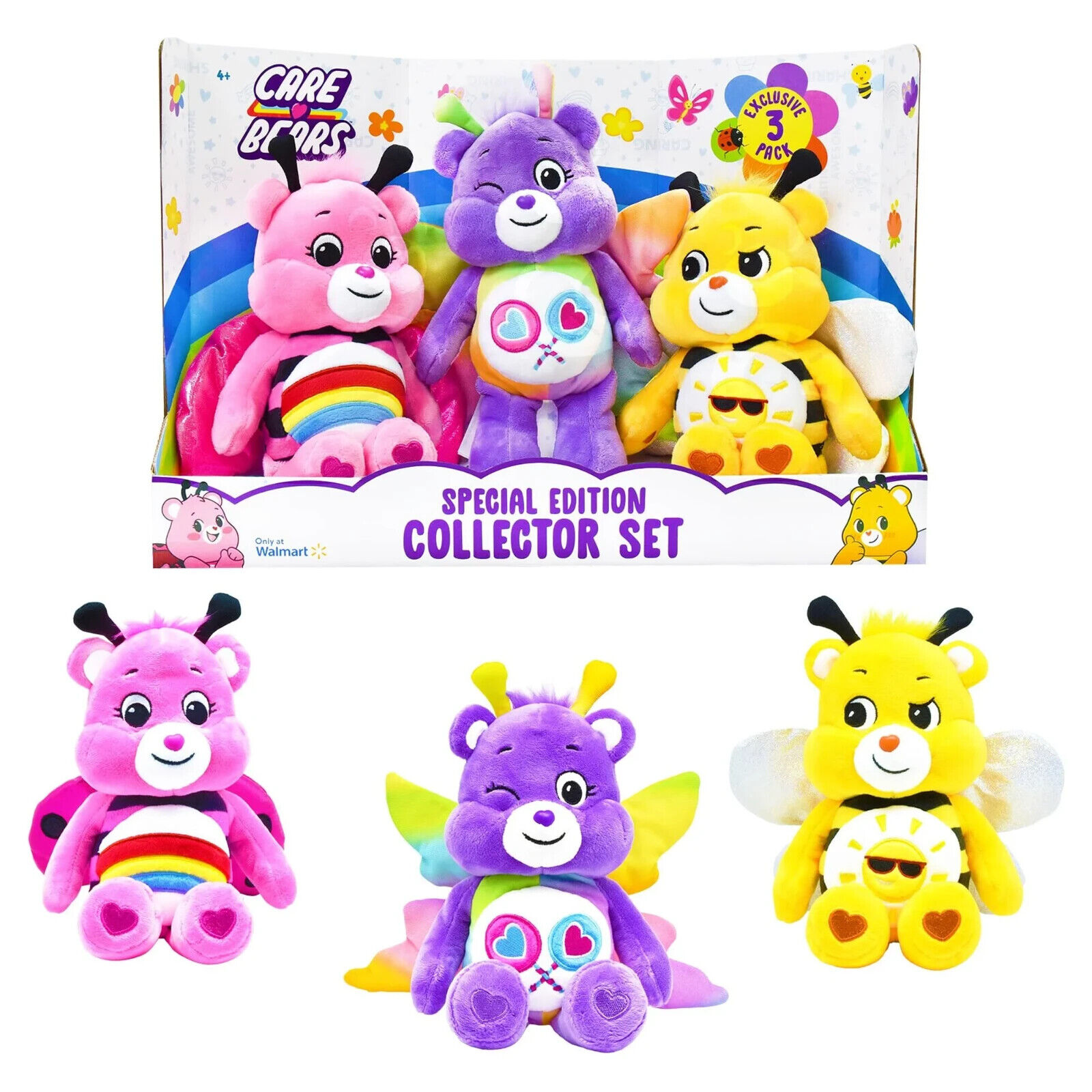 Care Bears 40th Anniversary 3 Pack 9” Plush Spring Themed Butterfly Ladybug Bee