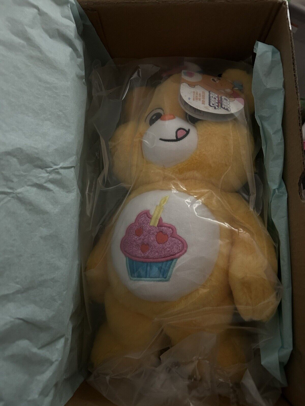 Care Bears Birthday Bear Plush Stuffed Bear Yellow Party Hat 2021 Basic Fun 9”