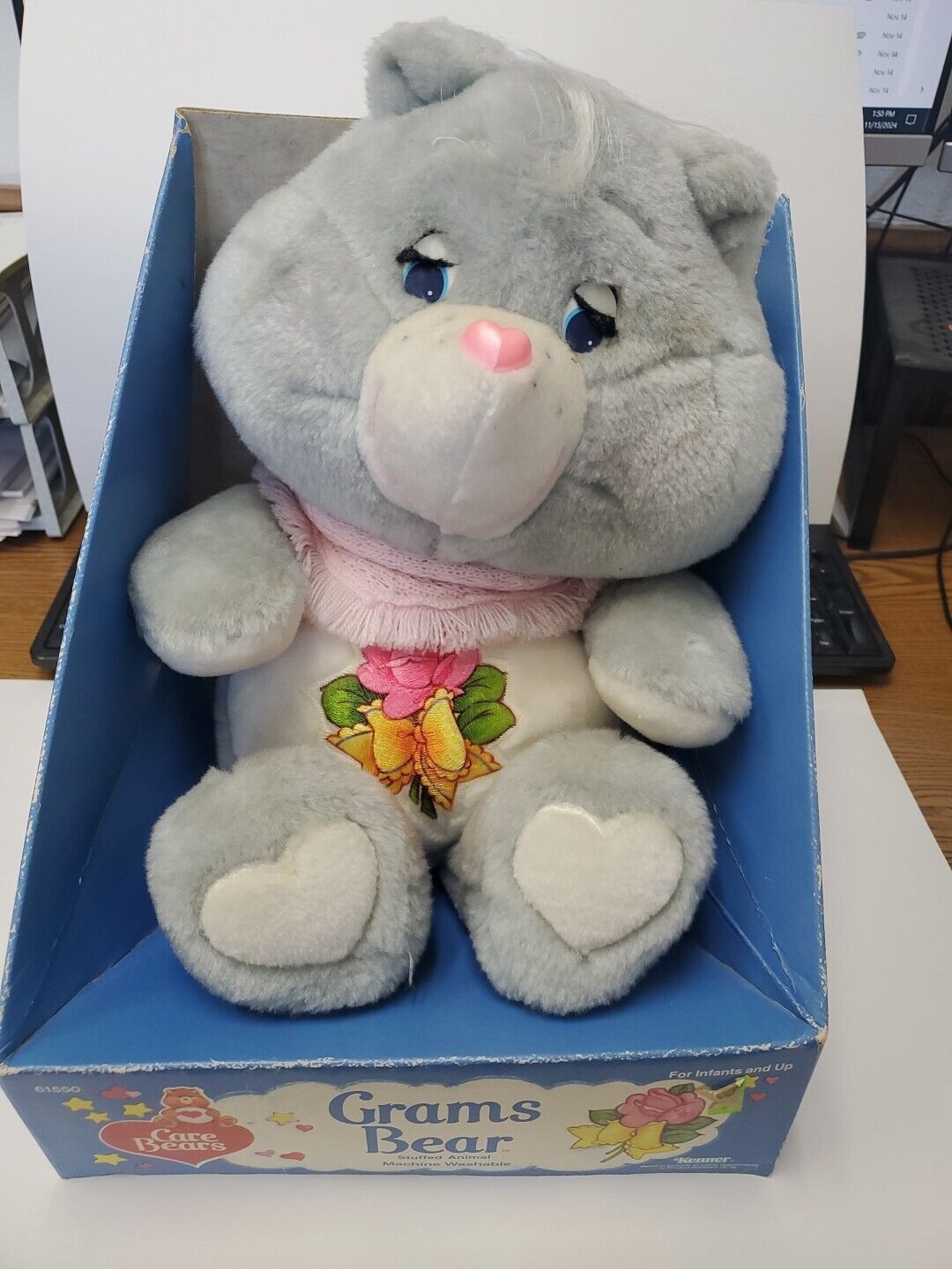 GRAMS BEAR CARE BEARS - GRANDMA Vintage 1983 Grey Plush 15” Kenner In Box READ