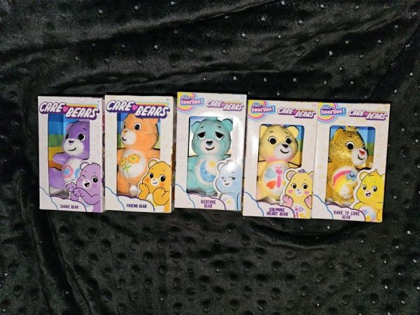 Lot of 5 HTF/NEW Care Bears Micro Plush - Bedtime, Dare To Care, Calming Heart,