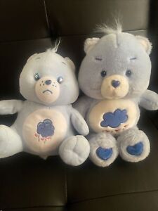 Sad Care Bears Blue Grumpy Bear Plush Vintage Storm Rain Cloud Hearts TWO Bears