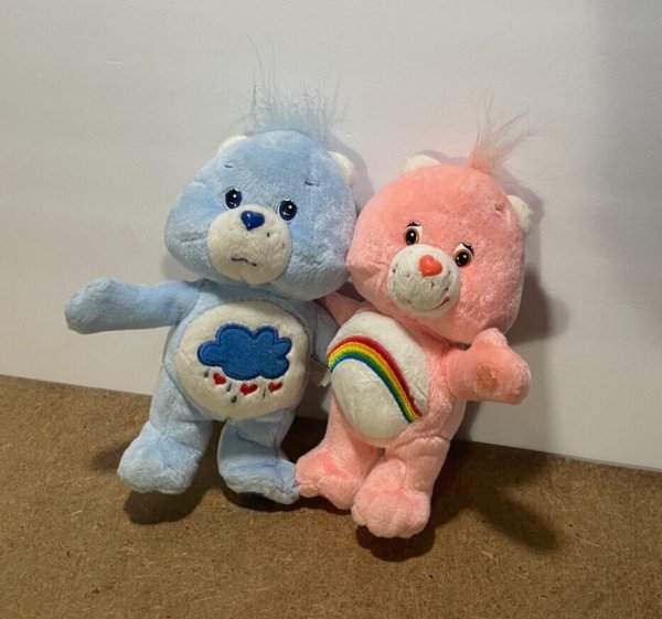 Vintage 2002 Care Bear Set Cheer Bear And Grumpy Bear Hugging Bears