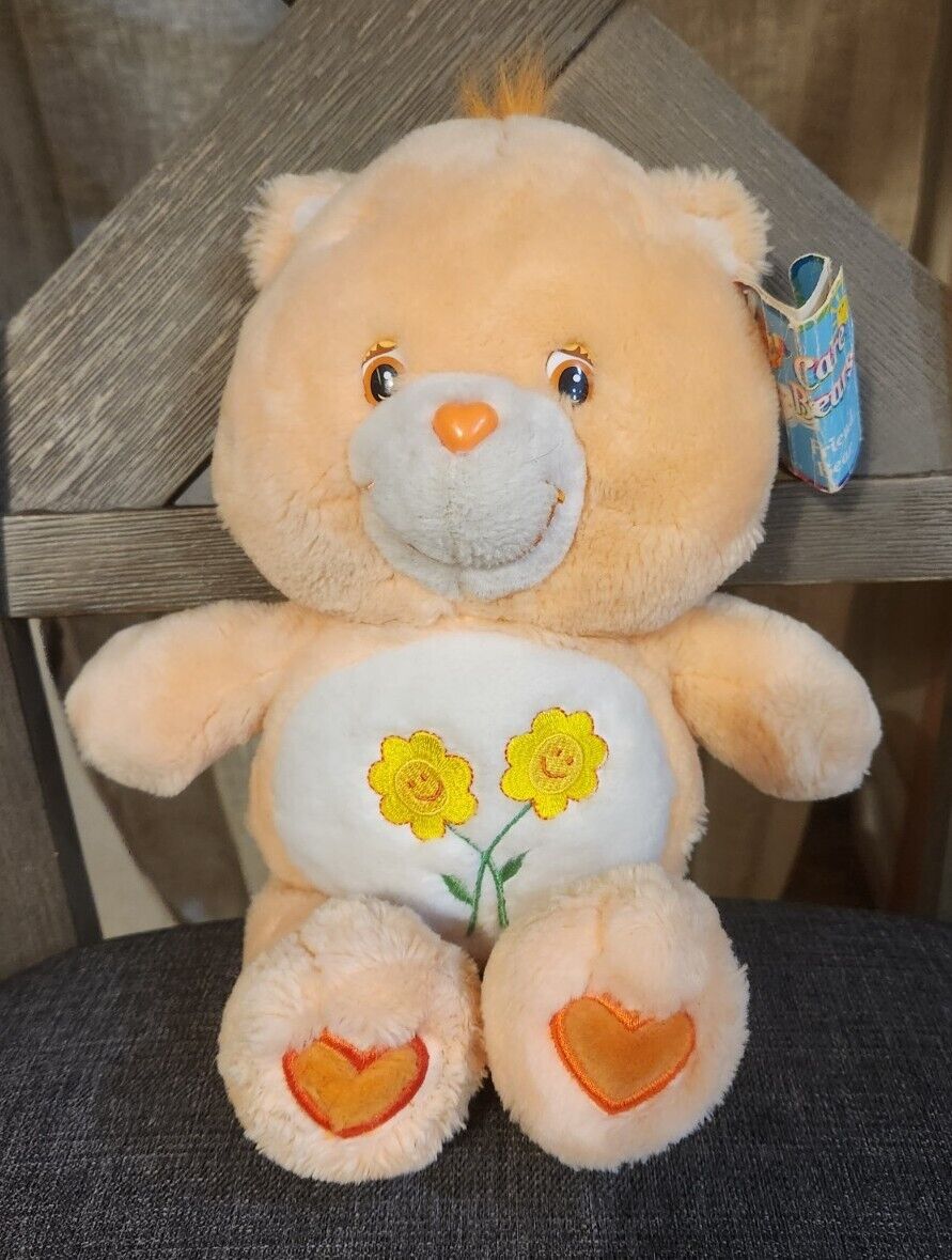 Vintage Care Bears 2002 Friend Bear Orange Peach Sunflowers Stuffed Animal Plush