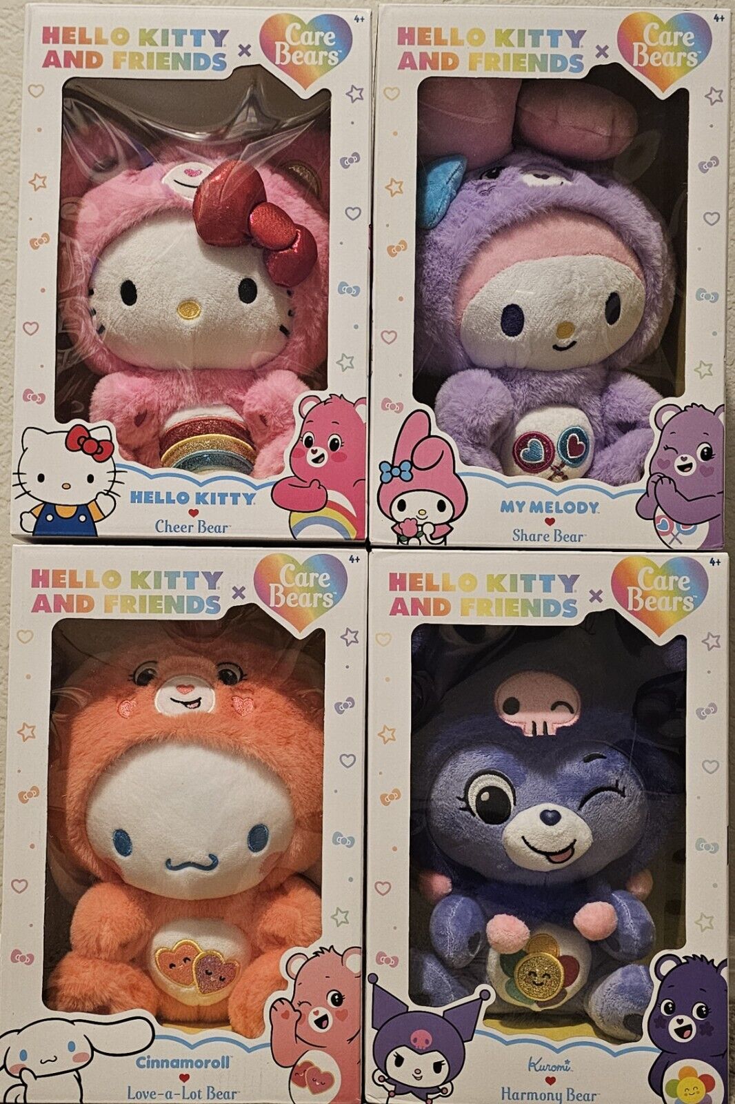 Hello Kitty And Friends x Care Bears Lot of 4 Plushes