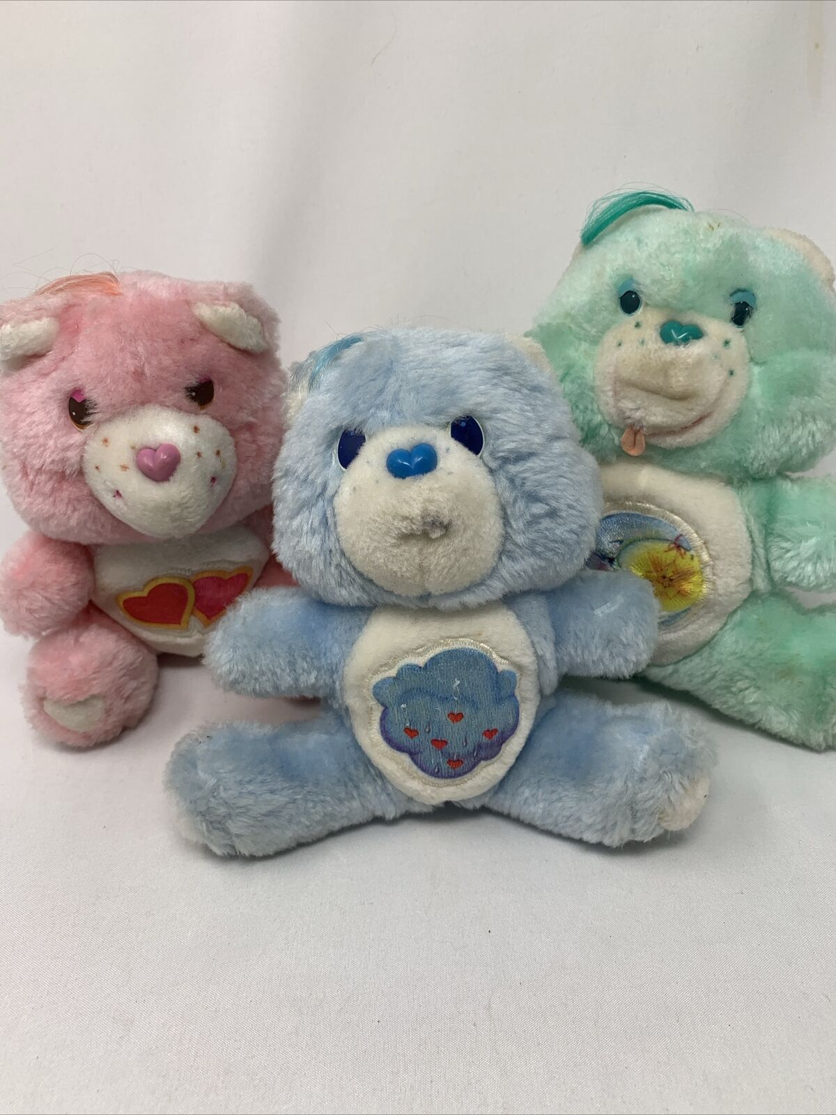 Vintage 1983 Care Bears (3) Plush Rain Cloud Bedtime Moon And Loves A Lot
